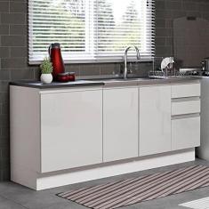 Imagem de Kit com 2 Balcões de Cozinha Madesa Acordes 100% Mdf (sem Tampo e Pia) - Frentes Branco Brilho