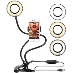 Imagem de Suporte de telefone celular com anel LED lâmpada de luz para transmissão ao vivo Maquiagem flexível