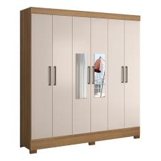 Imagem de Guarda Roupa Casal Prático 6 Portas Amêndola/off White Com Espelho - Demóbile Amêndola/off White