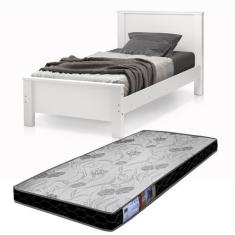 Imagem de Cama Solteiro Mila Toda Branca Pés De Madeira Estilo Classico Moderno