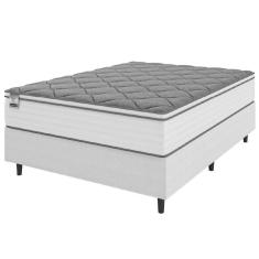 Imagem de Cama Box Casal King Colchão Molas Com Pillow Max Force 193x203x65cm Suede Branco/cinza Inducol
