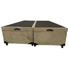 Imagem de Cama Box Baú Casal Bipartido Suede Bege Com Pistão A Gás - Imperium Do