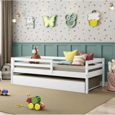 Imagem de Bicama Solteiro Infantil Prime com Grade de Proteção IV Madeira Maciça Casatema Branco