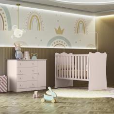 Imagem de Quarto de Bebê Doce Sonho com Cômoda 2561 e Berço Simples 1 Qmovi Rosa Acetinado