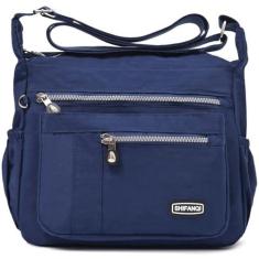 Imagem de SHIFANQI Bolsa tiracolo feminina, bolsa de ombro de nylon impermeável com vários bolsos, bolsa transversal leve para mulheres, Azul-marinho