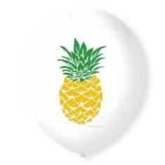 Imagem de Balões São Roque Decorado 9 Tema Abacaxi Branco Polar E Amarelo E Verde 25 Unidades