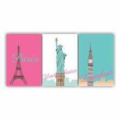 Imagem de Quadros Decorativos Monumentos 3 Peças  30X20 Cm Qcjmt 01