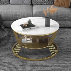Imagem de Mesas de centro redondas para espaços pequenos, mesa de centro decorativa moderna com estrutura de metal resistente, mesa de centro branca para sala de estar, hall de hóspedes, escritório, p