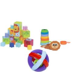 Imagem de Kit De Brinquedos Educativos Cubinhos + Empilha + Bola - Mercotoys