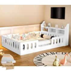 Imagem de Cama Casal Design Montessoriana Helo Com Nicho E Colchão D28 Branca -