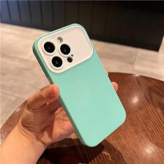 Imagem de Capa de janela grande de cor contrastante para iPhone 11 12 13 14 15 Pro Max 14 Plus Capa de proteção de câmera com sensação de pele, T1, para iPhone 14Pro Max