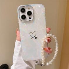 Imagem de Bonito amor coração jóias pérola corrente pulseira de pulso caso de concha sonhadora para iphone 15 13 12 11 14 pro max laser glitter mármore capa, a02, para iphone 11 pro