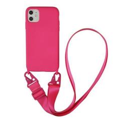 Imagem de Capa de telefone com cordão crossbody para iphone 14 15 Pro Max 13 12 Mini 11 XR XS Plus Colar com corda de pescoço Cabo de silicone com capa, rosa vermelha, para 14 Pro Max