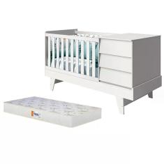 Imagem de Berço Americano Multifuncional Prince Branco Fosco Com Colchão D18 - Reller Móveis Branco Fosco