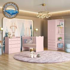 Imagem de Quarto de Bebê Doce Sonho Completo Qmovi Rosa Acetinado + Colchão Ortobom