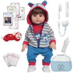 Imagem de Boneco Reborn Arthur Cabelo Castanho Macaqunho + Bolsa - Cegonha Rebor