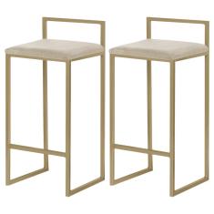 Imagem de Kit 2 Banquetas Decorativa Jasmine Base Gold Veludo Bege - Gran Belo