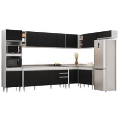 Imagem de Armário de Cozinha Modulada de Canto 9 Peças CP06 Balcão com Pia Inox Branco/Preto - Lumil