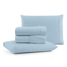 Imagem de Jogo De Lençol Ponto Palito King 180 Fios 4 Peças - Azul - Santos E Lu