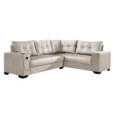 Imagem de Sofá de Canto 5 Lugares Dijon com Entrada USB Suede Areia