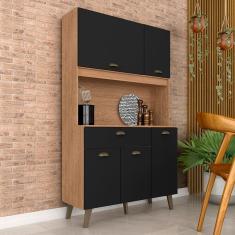 Imagem de Armário Kit De Cozinha Emily 90cm Carvalho/preto - Móveis Arapongas