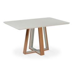 Imagem de Mesa Jantar Livia Emilly Retangular 120 cm Tampo Madeira Vidro Colado Carvalho Amêndoa Laca Of White