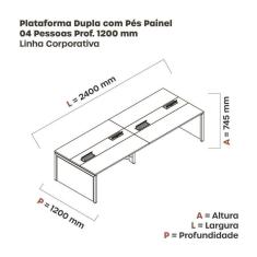 Imagem de Mesa Plataforma Dupla para 4 Lugares para Coworking 120x120/4p Cinza