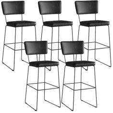 Imagem de Kit 05 Banquetas Altas Cozinha Sala Jantar Base Em Aço Fixa Allana L02 Couríssimo Preto - Lyam Decor