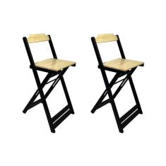 Imagem de Kit 2 Banquetas Bistro Soberana Bar em Madeira Padrão - Natural/preto