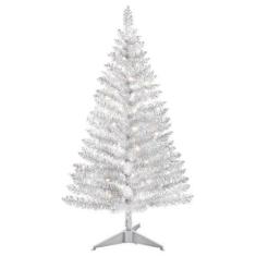 Imagem de Árvore de Natal leeheeyee Silvery Tinsel de 4 pés com luzes