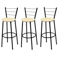 Imagem de Kit 3 Banquetas Alta  com Assento Bege Fortmix