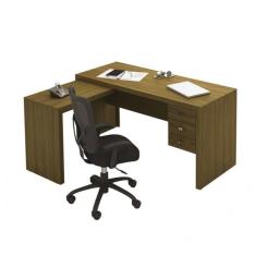 Imagem de Conjunto Home Office 4 Peças com Escrivaninha em L Gaveteiro Armário e Estante Tecno Mobili Amendoa