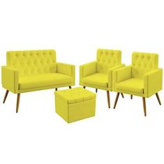Imagem de Kit Poltrona Namoradeira e 2 Poltronas Decorativas Sala De Estar Nina Rodapé Puff Quasar Botões Sued  Aradecor