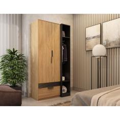 Imagem de Guarda Roupa Solteiro 2 Portas 1 Gaveta Capri Marafon Móveis Amêndoa/Preto