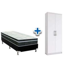 Imagem de Cama Box Solteiro Crc + Bonnel Orthoflex 78 + Armário Multiuso Margari