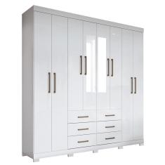 Imagem de Guarda Roupa Casal Liverpool 8.6 8 Portas 6 Gavetas com Espelho e Pés - Santos Andirá Branco