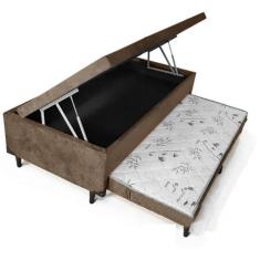 Imagem de Cama Box Baú Solteiro com Auxiliar Espuma Suede Bege 56x88x188