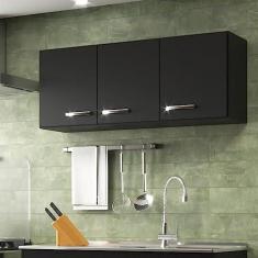 Imagem de Armário Aéreo de Cozinha 3 Portas Carolina Evidência Móveis Preto
