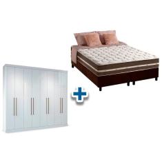 Imagem de Cama Box Casal + Colchão Classic + Guarda Roupa Master Vip 8.4 Branco