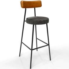 Imagem de Banqueta Alta Bar Cozinha Sala De Jantar Milão L02 Couríssimo Whisky Linho Chumbo - Lyam Decor