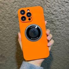 Imagem de Capa luxuosa de telefone de carga sem fio para iPhone 14 13 12 11 Pro Max Plus pára-choque magnético fosco rígido PC capa à prova de choque, laranja, para iPhone 14Pro Max