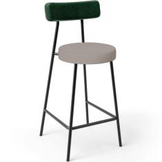 Imagem de Banqueta Baixa Cozinha Sala Jantar Bancada Milão L02 Facto Verde Musgo Linho Bege - Lyam Decor