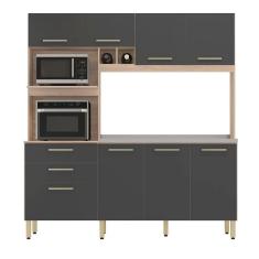 Imagem de Armário Cozinha Compacta 8 Portas 2 Gaveta Espaço Duplo Forno Hera Avena Grafito Avena