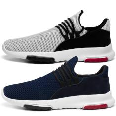 Imagem de Kit 2 Pares de Tênis Casual Masculino Flexível Branco Com Cadarço