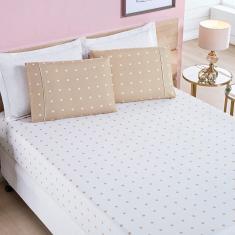 Imagem de Jogo Cama Lençol Meggy Poá Queen Bolinhas Micropercal 200 Fios 3 Peças - Cáqui
