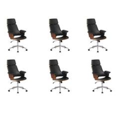 Imagem de Kit 6 Cadeiras de Escritório Presidente Giratória Coimbra Pu Preto