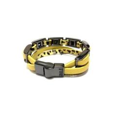 Imagem de Pulseira Armazem RR Bijoux couro grafite amarela
