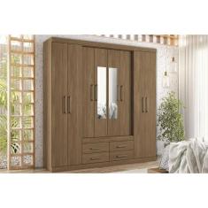 Imagem de Guarda Roupa Casal 8 Portas e 4 Gavetas c/ Espelho Nápoles Jatoba/Ebano - Santos Andirá