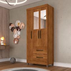 Imagem de Guarda Roupa Solteiro com Espelho 3 Portas 2 Gavetas Estrela Sallêto Móveis - Cinamomo