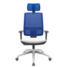 Imagem de Cadeira Office Brizza Tela Azul Com Encosto Assento Aero Branco Relaxp